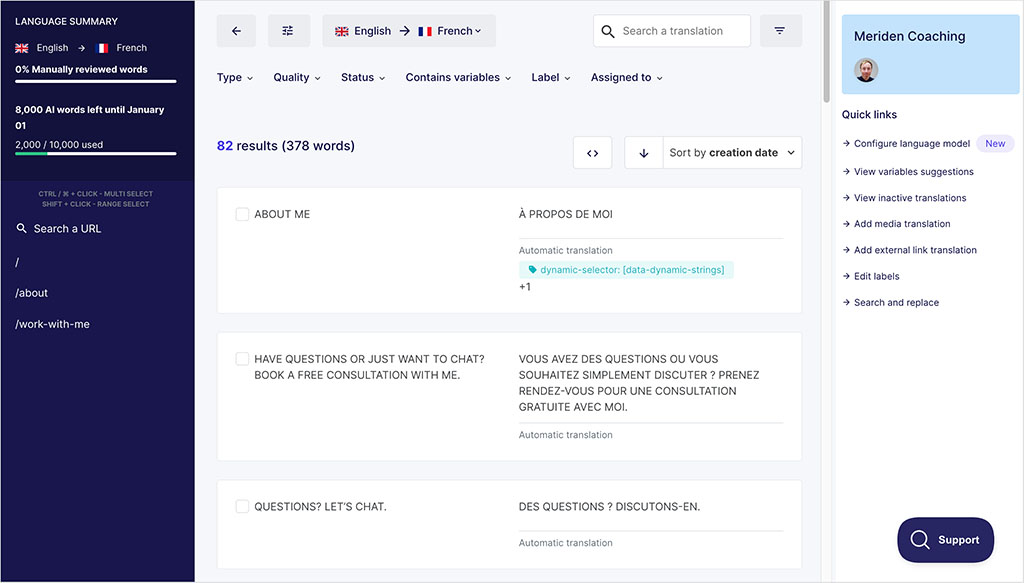Managing translations in Weglot