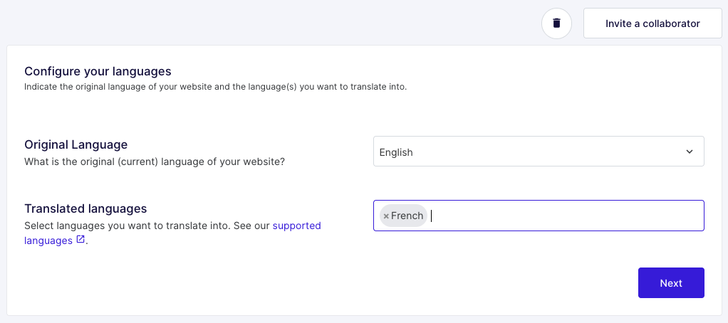 Selecting translation languages