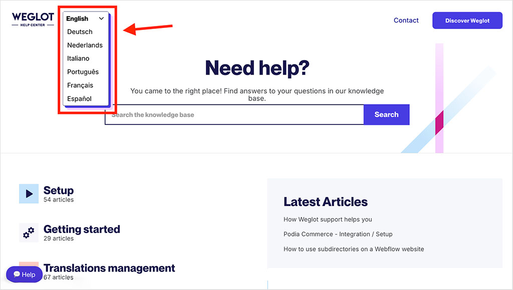 Weglot help center languages