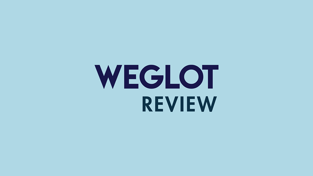 'Weglot review' - the Weglot logo and the word 'review' on a light blue background.