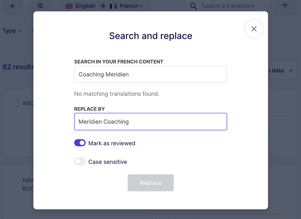 Using Weglot's 'Search and Replace' feature