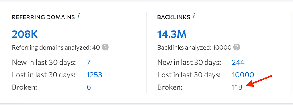 Accessing broken backlinks in SE Ranking