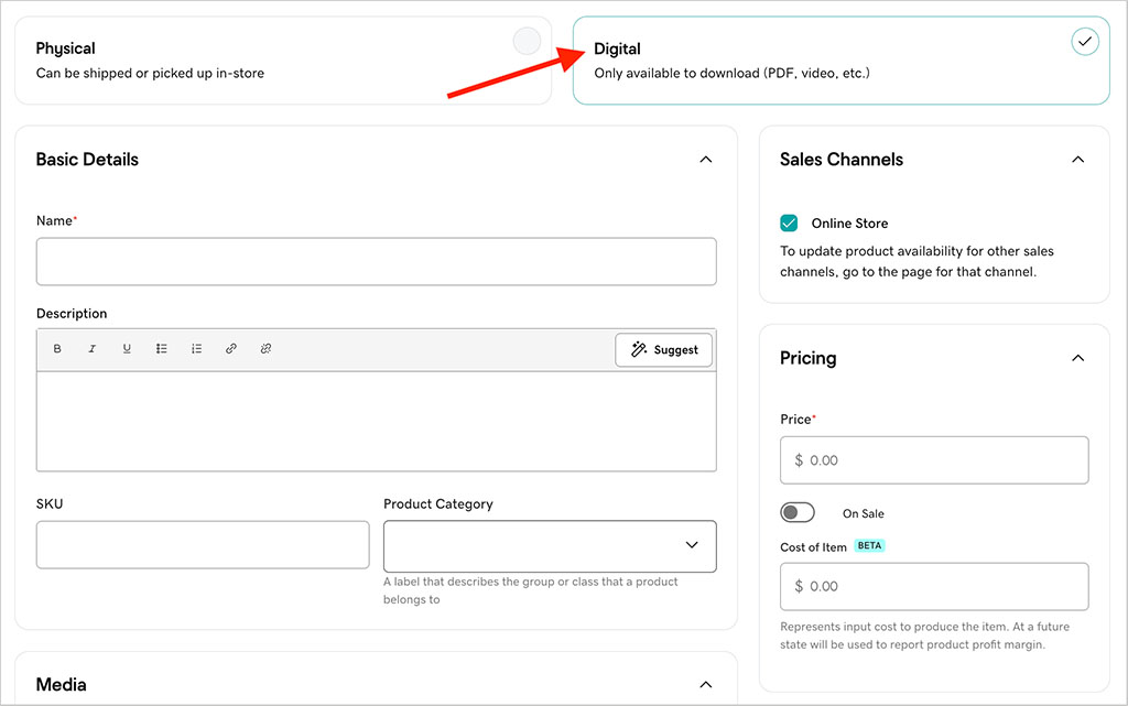 Adding a digital product in GoDaddy