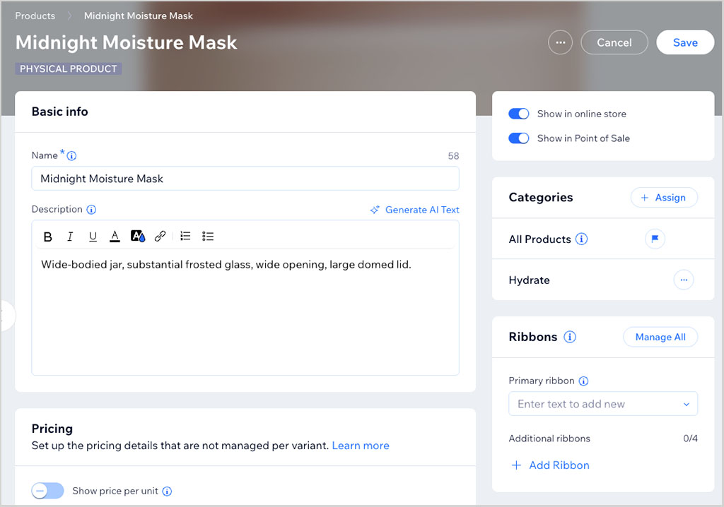 Adding products in Wix