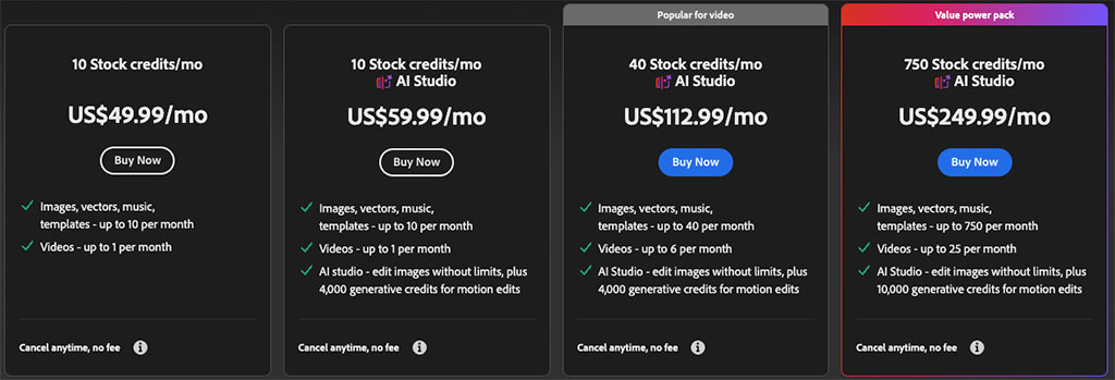 Adobe Stock pricing plans