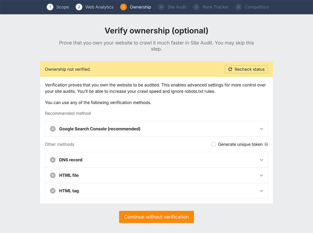 Domain verification in Ahrefs