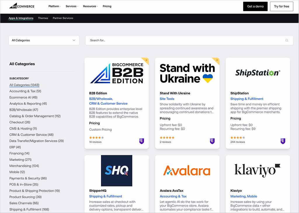 Browsing the BigCommerce app store