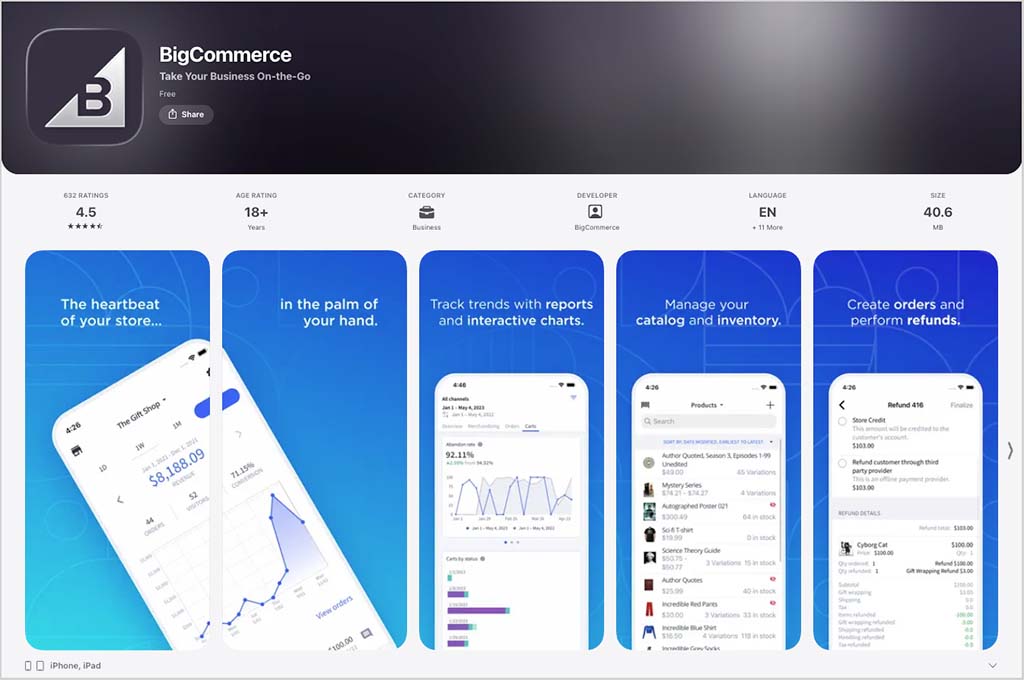 The BigCommerce mobile app (iOS version)