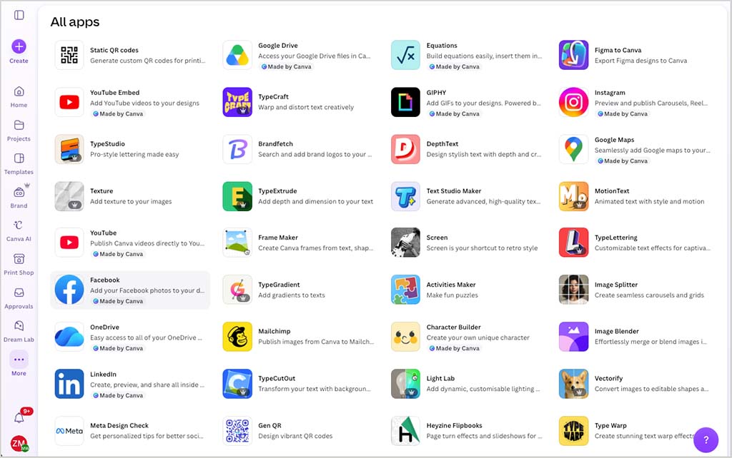 Canva's 'app directory'
