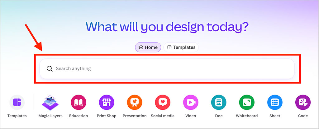 Canva dashboard search box