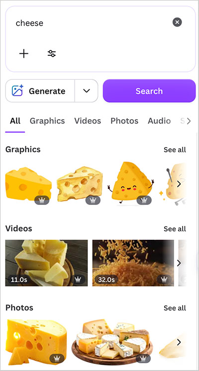 Browsing Canva design elements