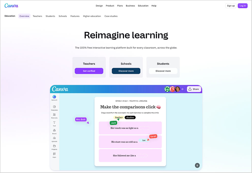 Canva Education home page