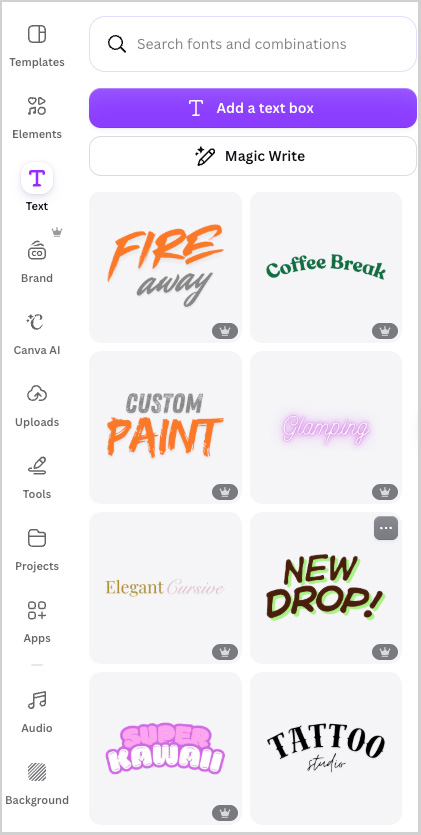 Font pairing combinations in Canva.