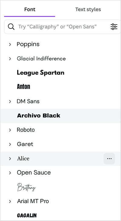 Fonts in the Canva designer