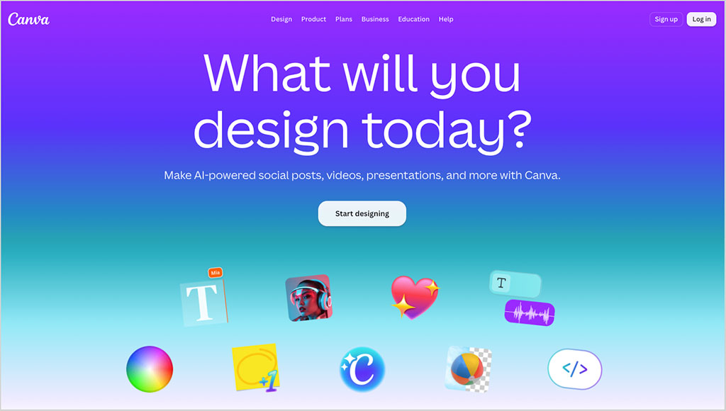 The Canva home page