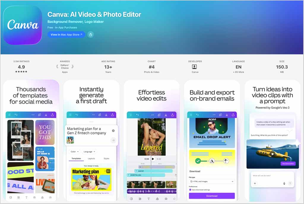 The Canva mobile app (iOS)