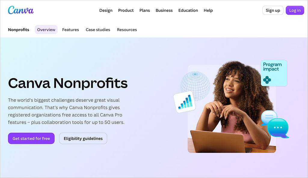Canva Nonprofits home page