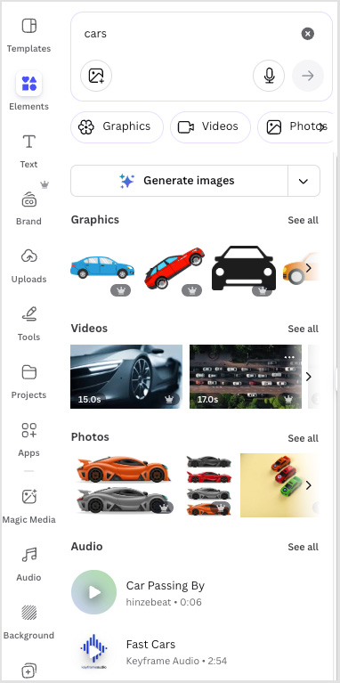 Stock assets in Canva 