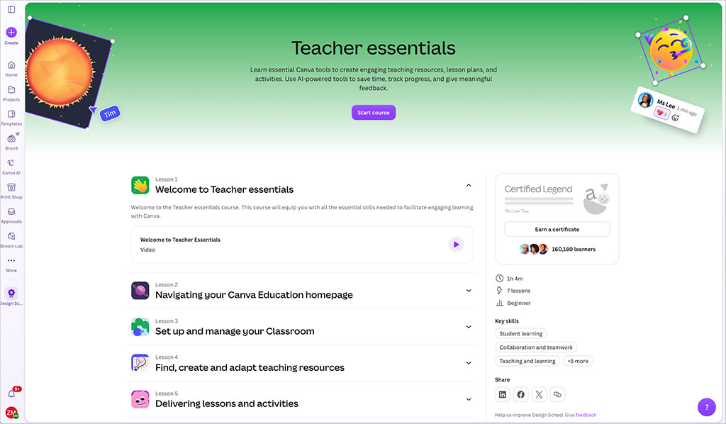 Canva's 'Teacher Essentials' video course