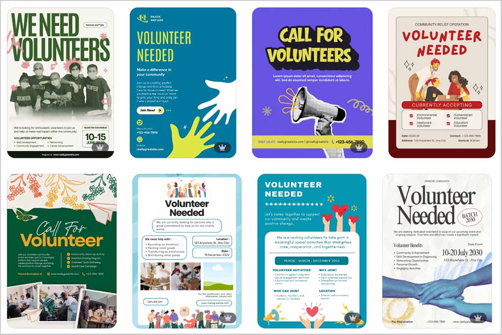 Some examples of Canva volunteer poster templates