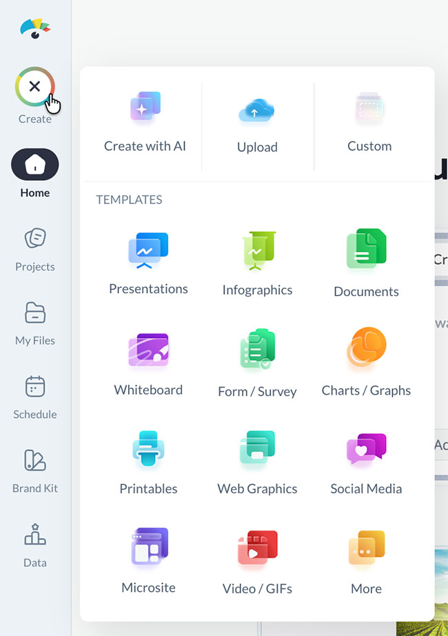 Creating a new project in Visme