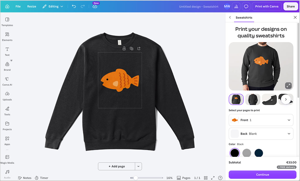 Designing hoodies in Canva