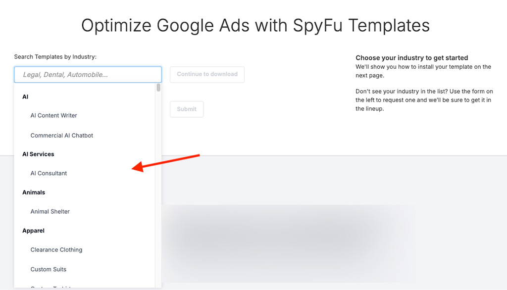 Downloading ad templates in SpyFu