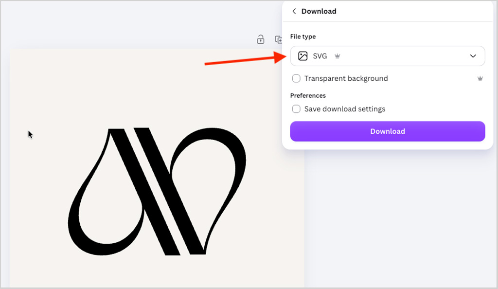 Downloading a design in SVG format in Canva
