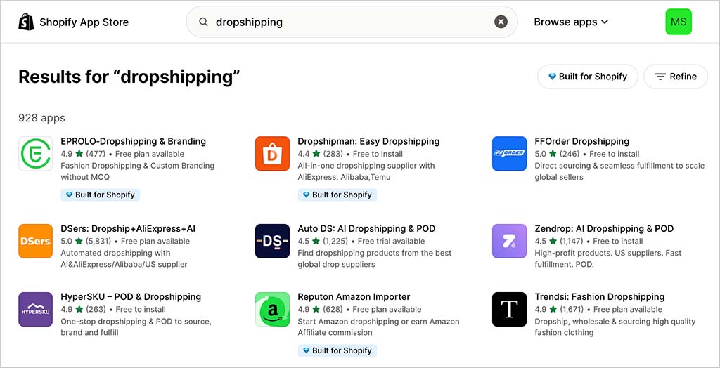 Shopify dropshipping apps