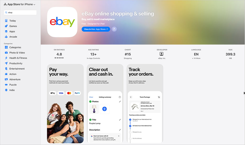 The iOS app for eBay