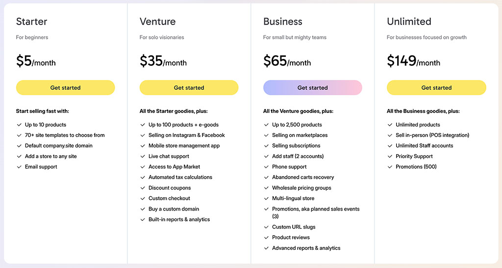 Ecwid pricing plans (July 2026)