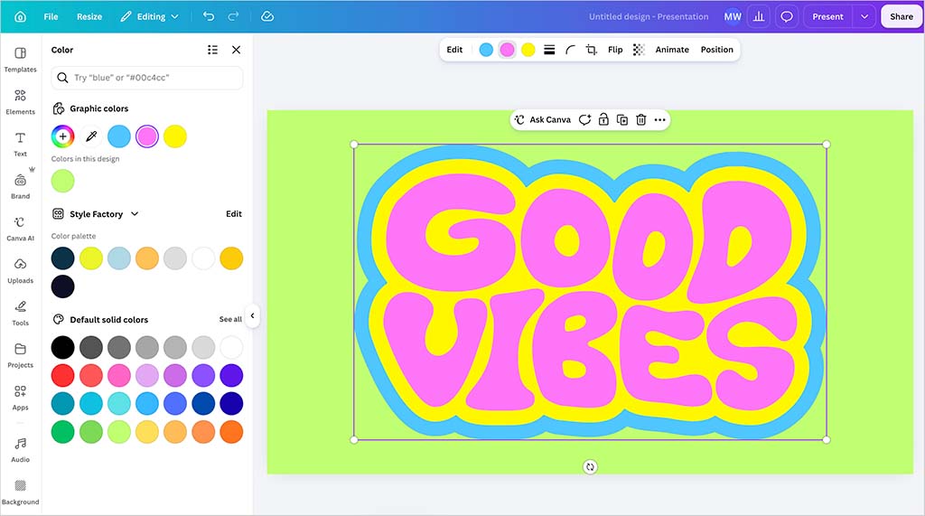 Editing colors in a Canva design project