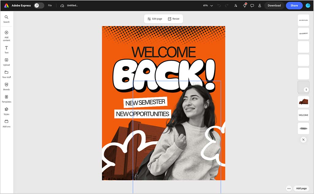 Editing an Instagram Story template in Adobe Express