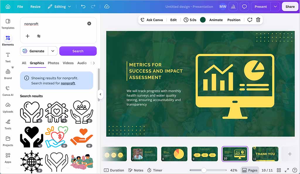 Creating a nonprofit design in Canva