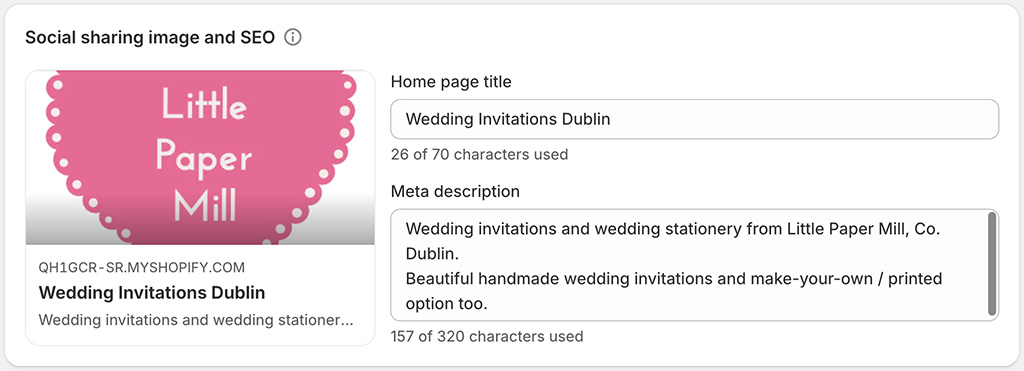 Editing SEO information in Shopify