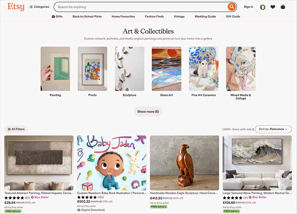 Arts and crafts being sold on Etsy