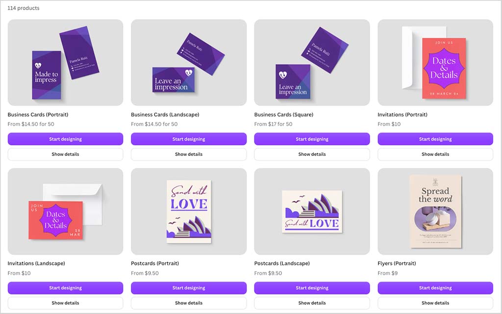 Some of Canva's printable products