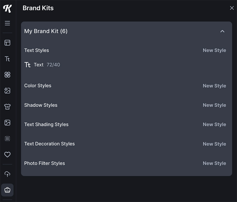 Kittl brand kit settings