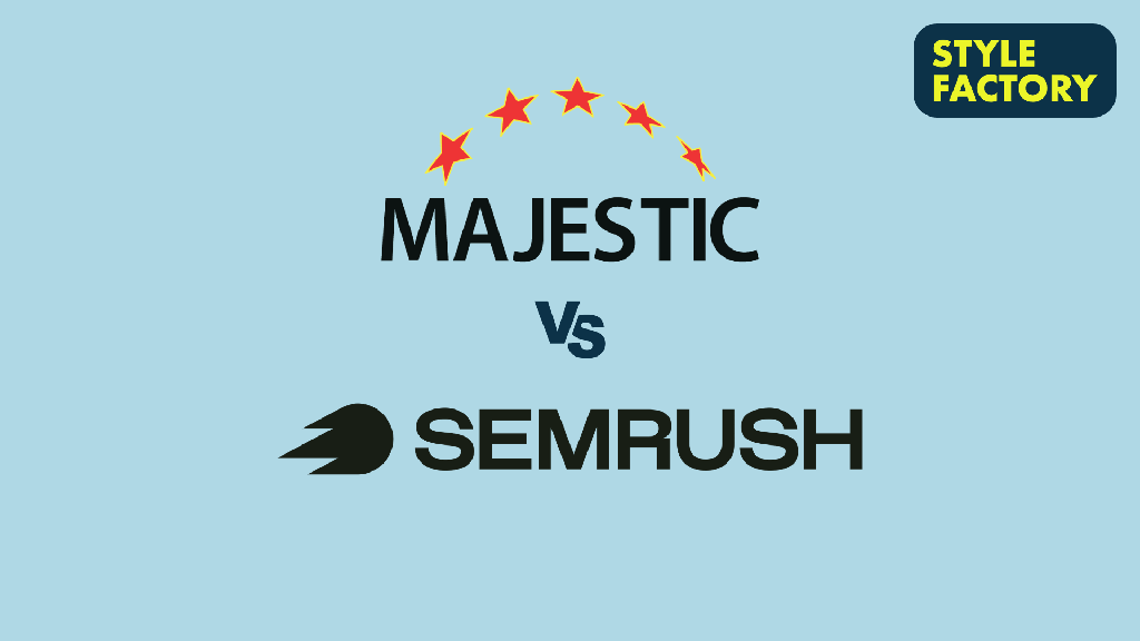 'Majestic SEO vs Semrush' - the Majestic and Semrush logos on a light blue background.