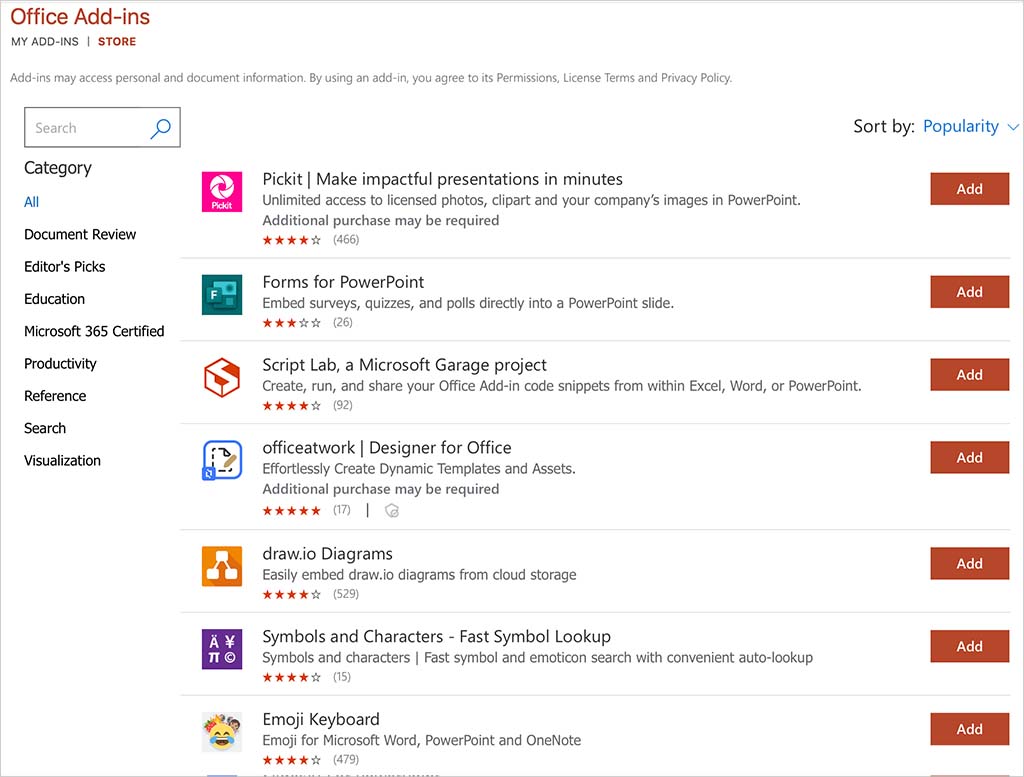 Examples of PowerPoint add-ins