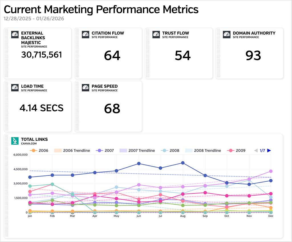 An example of a domain overview in Raven Tools