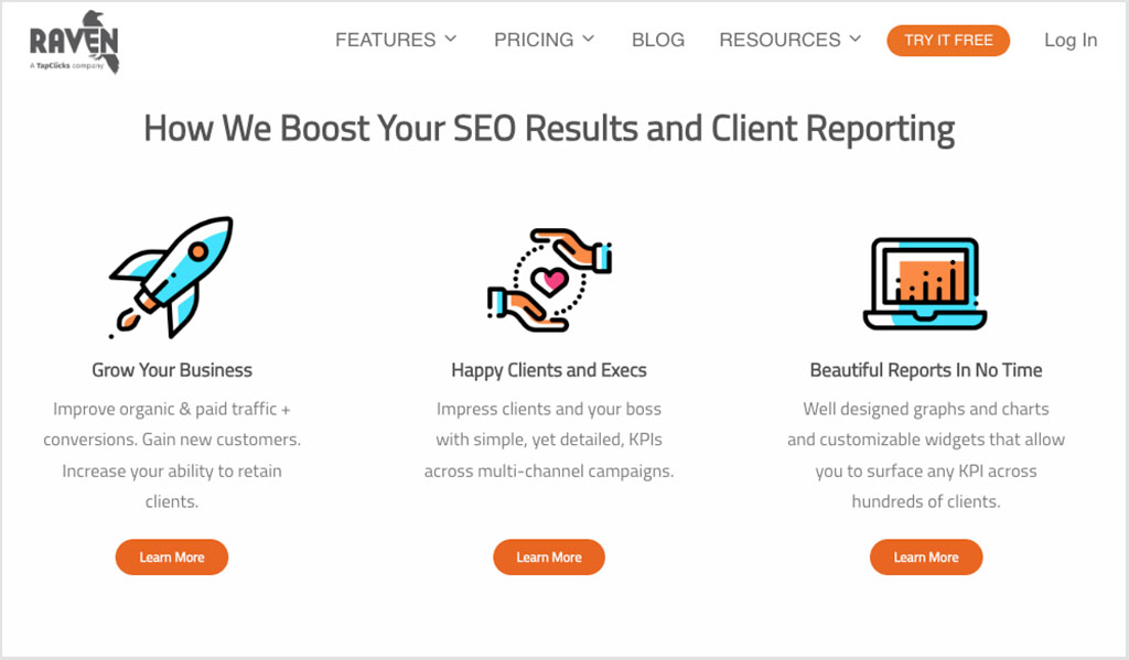Raven Tools home page