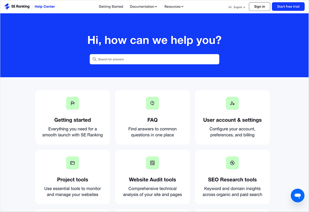 SE Ranking help center