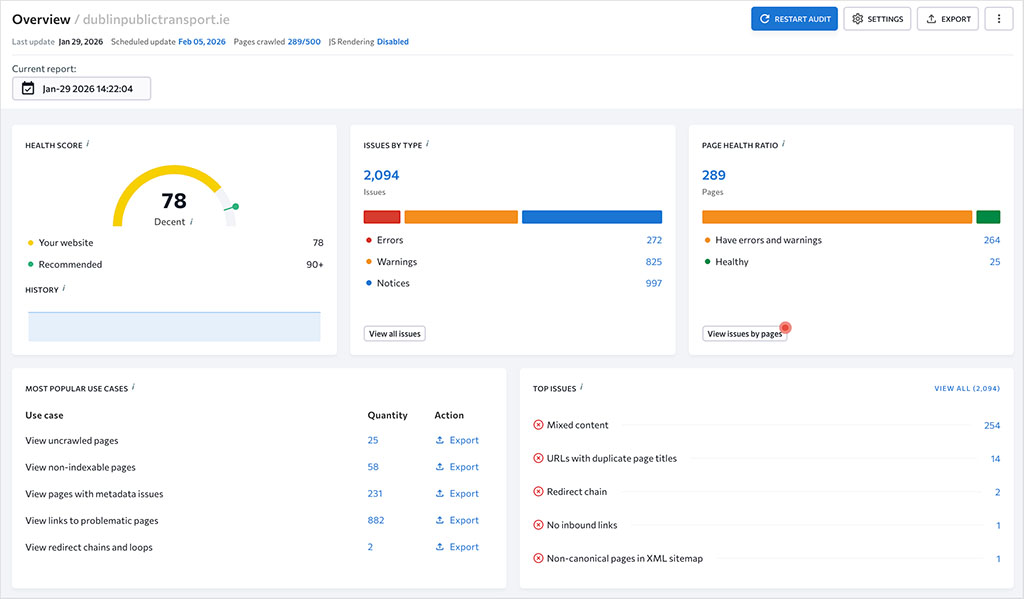Conducting a site audit in SE Ranking