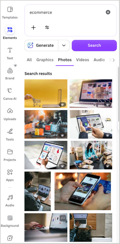 Image search results in Canva.