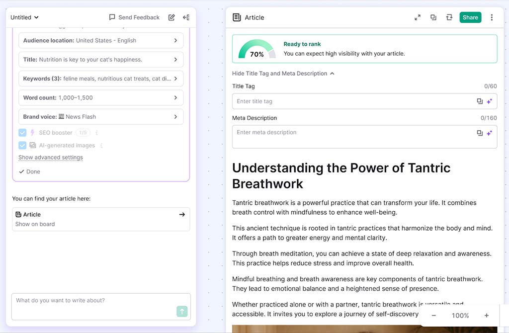 Using Semrush's Article Generator tool