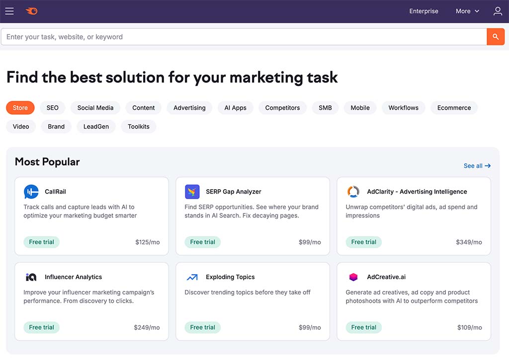 The Semrush app center