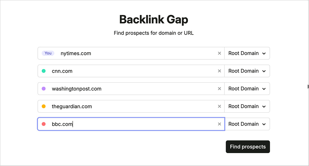 The 'backlink gap' tool in Semrush