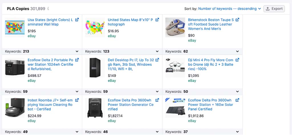 Example of Google PLA ads