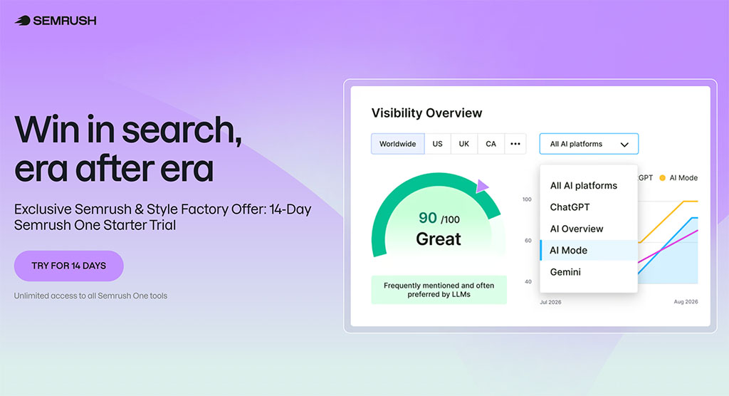 The Semrush extended free trial made available in partnership with Style Factory